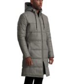 Men's Grey Hooded Leather Puffer Coat – Torger - Image 3