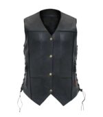 Ladies Black Motorcycle Ten Pocket Leather Biker Vest - Image 3