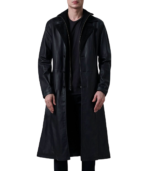 Charlton Black Leather Single Breasted Coat - Image 3