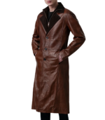 Charlton Waxed Brown Leather Single Breasted Coat - Image 3