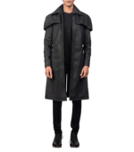 Classic Distressed Black Leather Duster - Image 3
