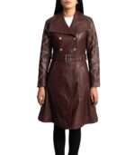 Women's Maroon Leather Trench Coat - Sunniva - Image 5