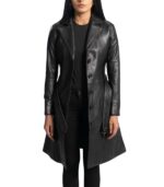 Moonlight Black Leather Trench Coat - Image 3