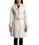 Moonlight Silver Leather Trench Coat - Image 3
