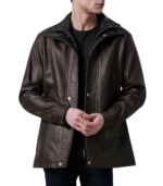 Connor Maroon Leather Coat - Image 3