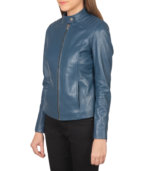 Kelsee Blue Leather Biker Jacket - Image 3