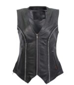 Rhinestone Black Leather Vest - Image 3