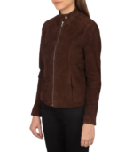 Kelsee Mocha Suede Biker Jacket - Image 3