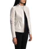 Ice Maiden Silver Quilted Leather Biker Jacket - Image 3