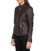 Kelsee Maroon Leather Biker Jacket - Image 4
