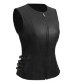 Scarlett Women’s Black Leather Biker Vest - Image 2