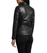 Orient Grain Quilted Black Leather Biker Jacket - Image 3