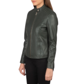 Kelsee Green Leather Biker Jacket - Image 3