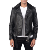 Furton Black Leather Biker Jacket - Image 3