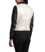 Cole Silver Leather Bomber Jacket - Image 3