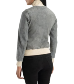 Sasha A1 Grey Suede Bomber Jacket - Image 3