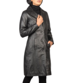 Alexis Black Single Breasted Leather Coat - Image 3
