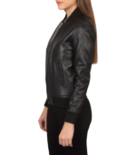 Avery Black Leather Bomber Jacket - Image 3