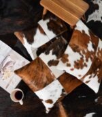 Tricolor Cowhide Patchwork Pillow - Four Panel Design - Image 3