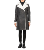 Amie Black Double Breasted Shearling Coat - Image 6