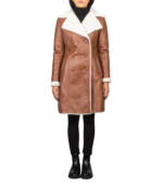 Amie Brown Double Breasted Shearling Coat - Image 3