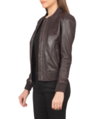 Avery Maroon Leather Bomber Jacket - Image 3