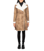 Amie Distressed Brown Double Breasted Shearling Coat - Image 5