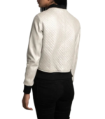Women's Silver Leather Bomber Jacket – Tove - Image 3