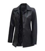 Black Leather Car Coat Womens - Image 2