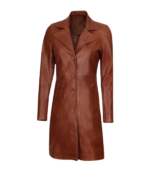 Bryson Womens Cognac Brown Leather Car Coat - Image 3