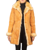 Erica Shearling Beige Leather Coat - Image 3