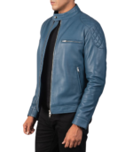 Gatsby Blue Leather Biker Jacket - Image 3