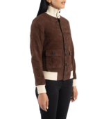 Sasha A1 Mocha Suede Bomber Jacket - Image 3