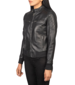 Women's Black Leather Bomber Jacket – Yrsa - Image 3