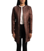 Evelyn Quilted Maroon Leather Coat - Image 6