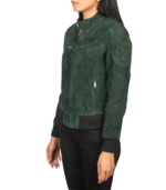 Women's Green Suede Bomber Jacket – Yrsa - Image 3