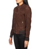 Zenna Mocha Suede Bomber Jacket - Image 3