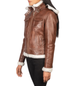 Fiona Brown Hooded Shearling Leather Jacket - Image 3