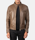 Gatsby Mocha Leather Biker Jacket - Image 3