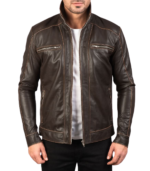 Hudson Brown Leather Biker Jacket - Image 3