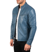 Ionic Blue Leather Biker Jacket - Image 3