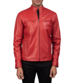 Ionic Red Leather Biker Jacket - Image 3