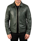 Lavendard Green Leather Biker Jacket - Image 3