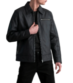 Lavendard Matte Black Leather Biker Jacket - Image 3