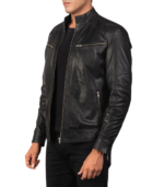 Mack Black Leather Biker Jacket - Image 3