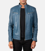 Mack Blue Leather Biker Jacket - Image 3