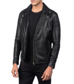 Noah Black Leather Biker Jacket - Image 3