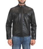 Rustic Black Leather Biker Jacket - Image 3