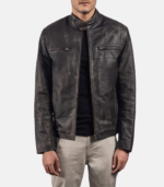 Rustic Brown Leather Biker Jacket - Image 3