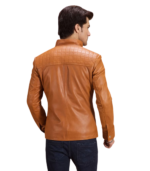 Men's Tan Leather Biker Jacket – Ulrik - Image 3